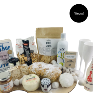 Witte kerstpakket XL. Een extra groot en exclusief kerstpakket voor alle medewerkers. Echt een verwen pakket. Met de lekkerste delicatessen van Nederland.